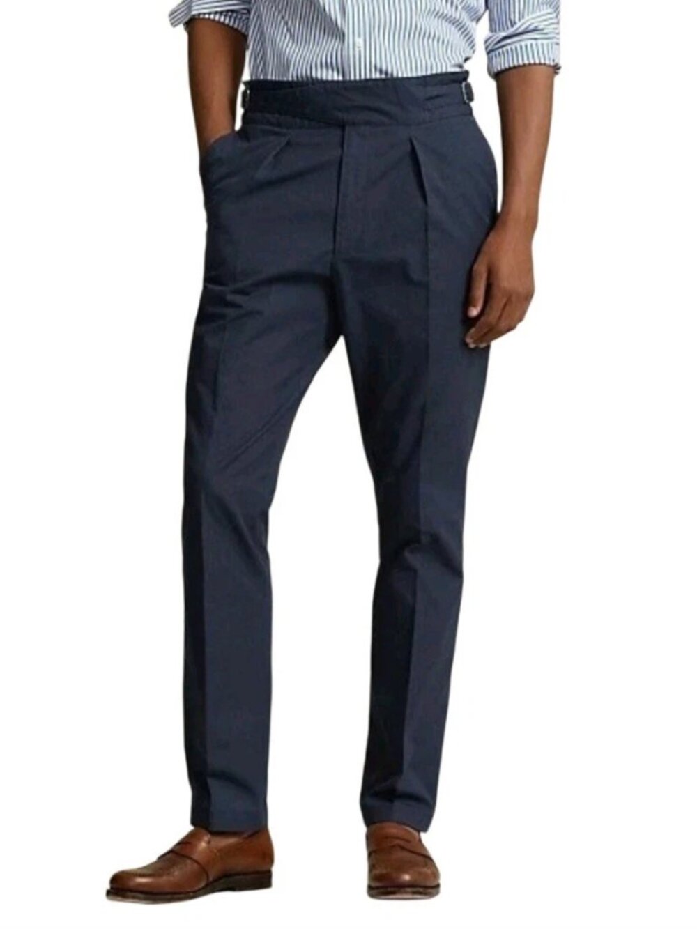 Polo Ralph Lauren Men Pants Size 40 x 34 Blue Buckled Ripstop Suit Trouser New